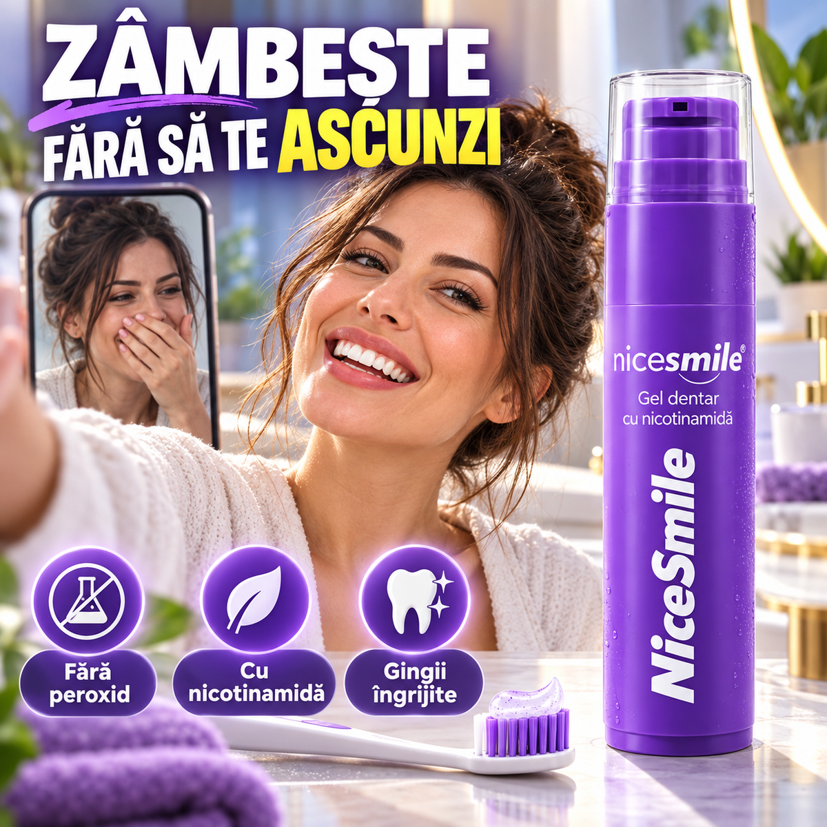 Gel Dentar Cu Nicotinamidă Pentru Albire și Gingii Sănătoase - NiceSmile™